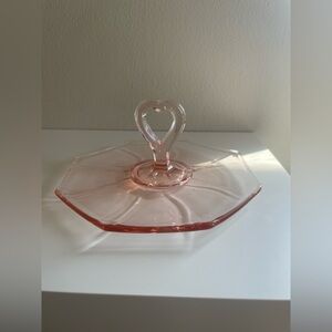 Pink Glass Heart Handle Server